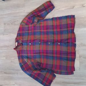 100% silk California Style colorful plaid button up 3/4 sleeve